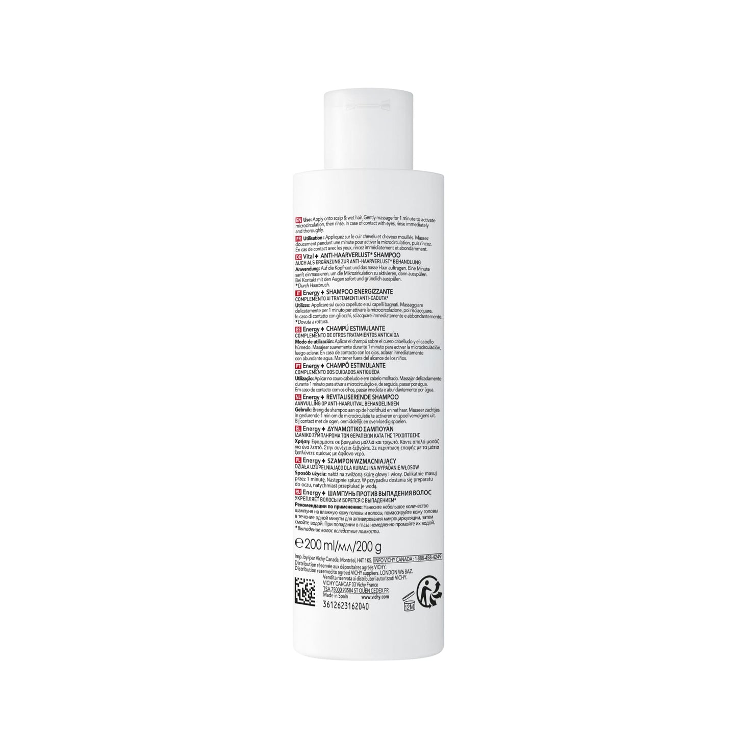 VICHY DERCOS SHAMPOOING ENERGISANT+ ANTI-CHUTE 200 ML = FORMAT VOYAGE 50 ML OFFERT