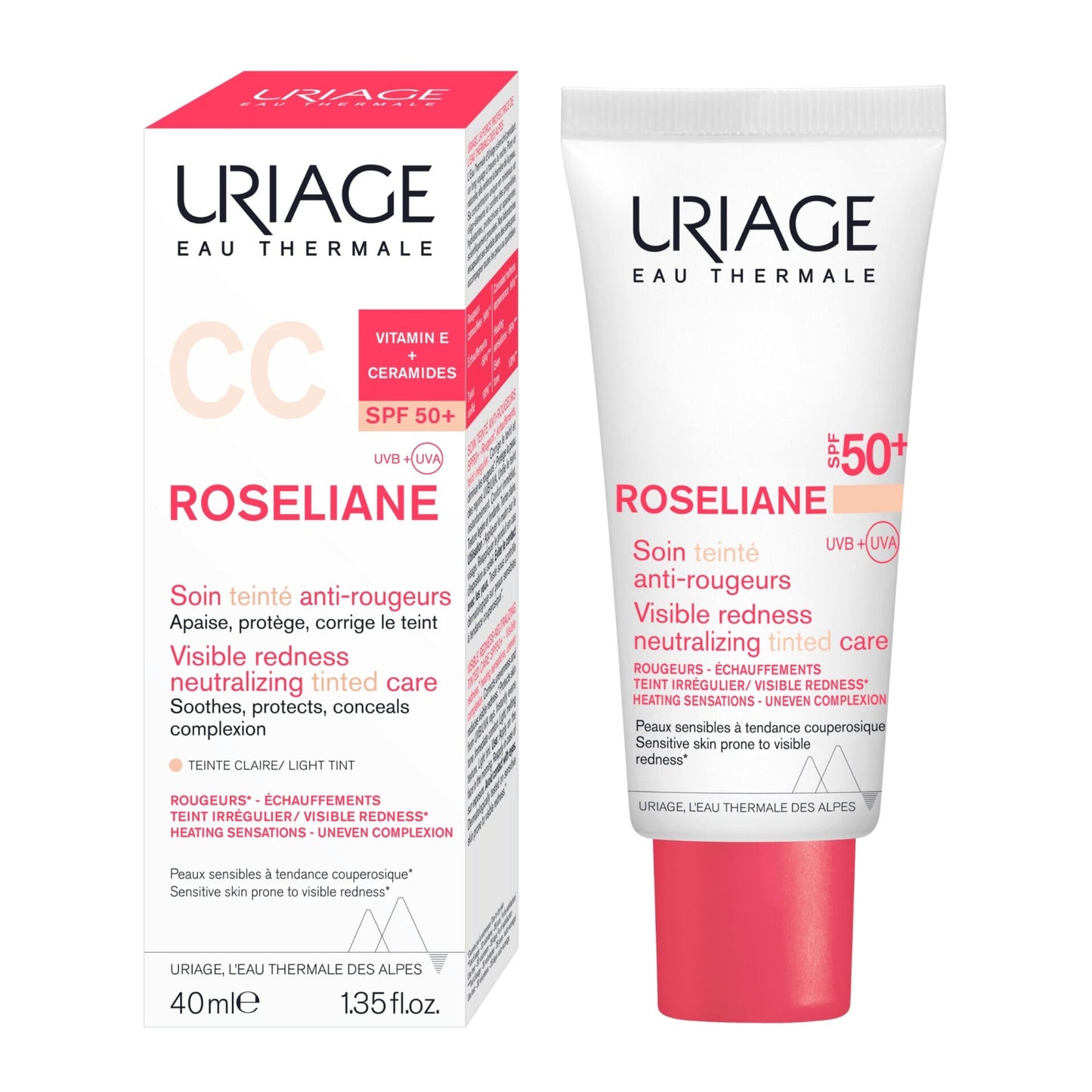 URIAGE ROSÉLIANE CC CREAM SPF50 TEINTE CLAIRE + EAU THERMALE RÉPARATRICE 50ml Offerte