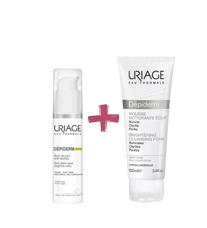 URIAGE COFFRET DEPIDERM SPF 50 SOIN DE JOUR HAUTE PROTECTION ANTI-TACHES BRUNES 30ml +DEPIDERM CREME MOUSSE NETTOYANTE Eclat 100ml
