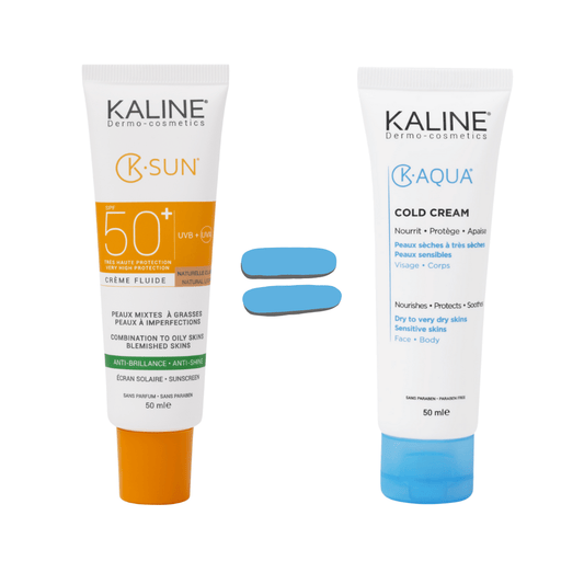 KALINE K-SUN Peaux Mixtes à Grasses Naturelle Claire SPF 50 = K-Aqua Cold Crea Offert