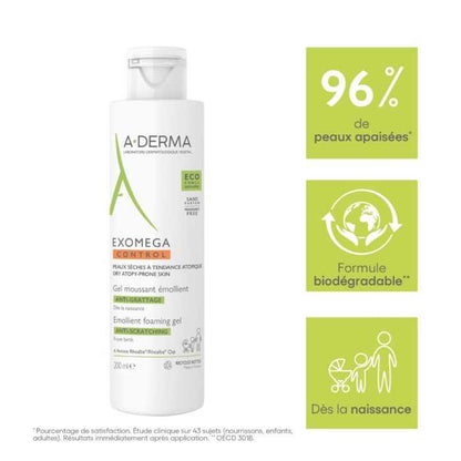 A-Derma Exomega Gel moussant émollient anti-grattage 200 ml