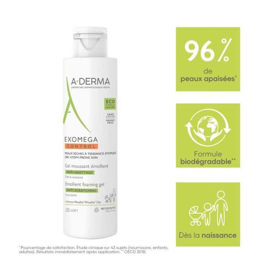 A-Derma Exomega Gel moussant émollient anti-grattage 200 ml