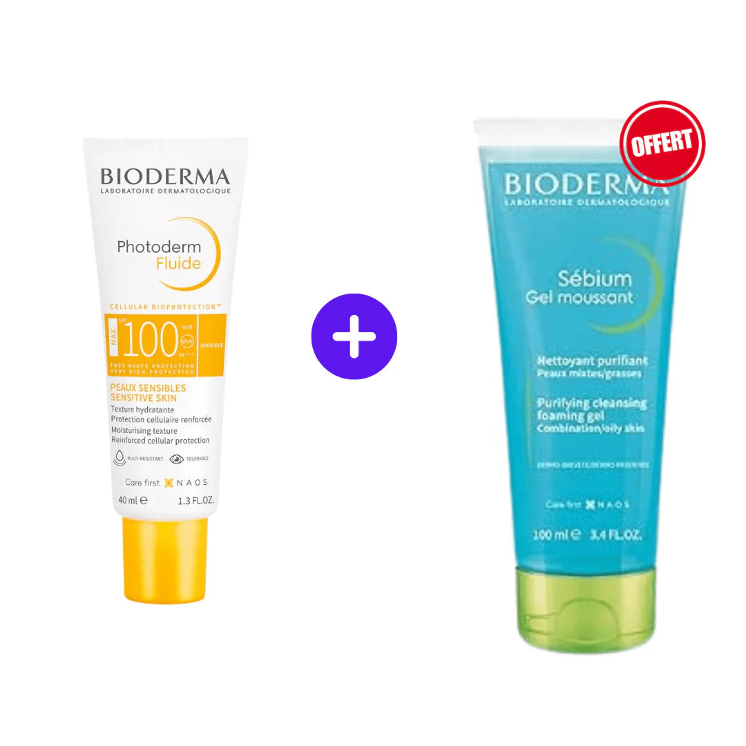 Pack Bioderma Photoderm Fluide SPF 100 Invisible 40ml + Sebium Gel Moussant 100ml OFFERT